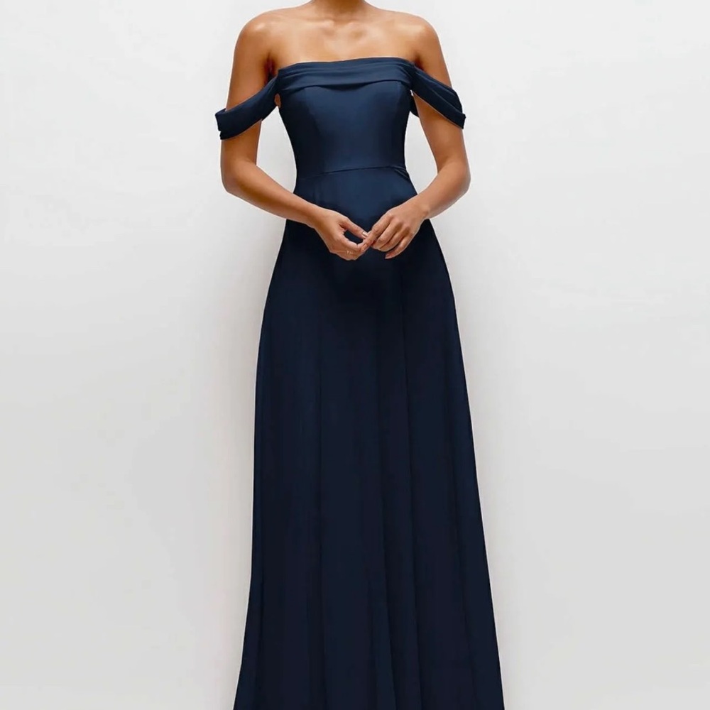 Thread Off-The-Shoulder Draped Neck Line Maxi Dress in Midnight Navy